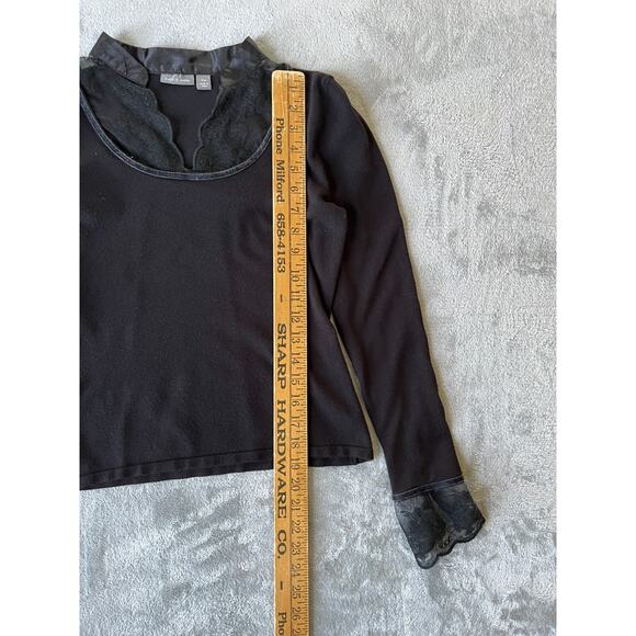 Vintage Y2K Black Lace Trim Top PM Medium Apt 9 Whimsigoth Stretchy Long Sleeved - Picture 10 of 14